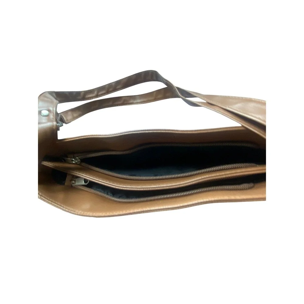 Brown Leather Patchwork Crossbody Bag Adjustable‎ Strap Zip Pockets